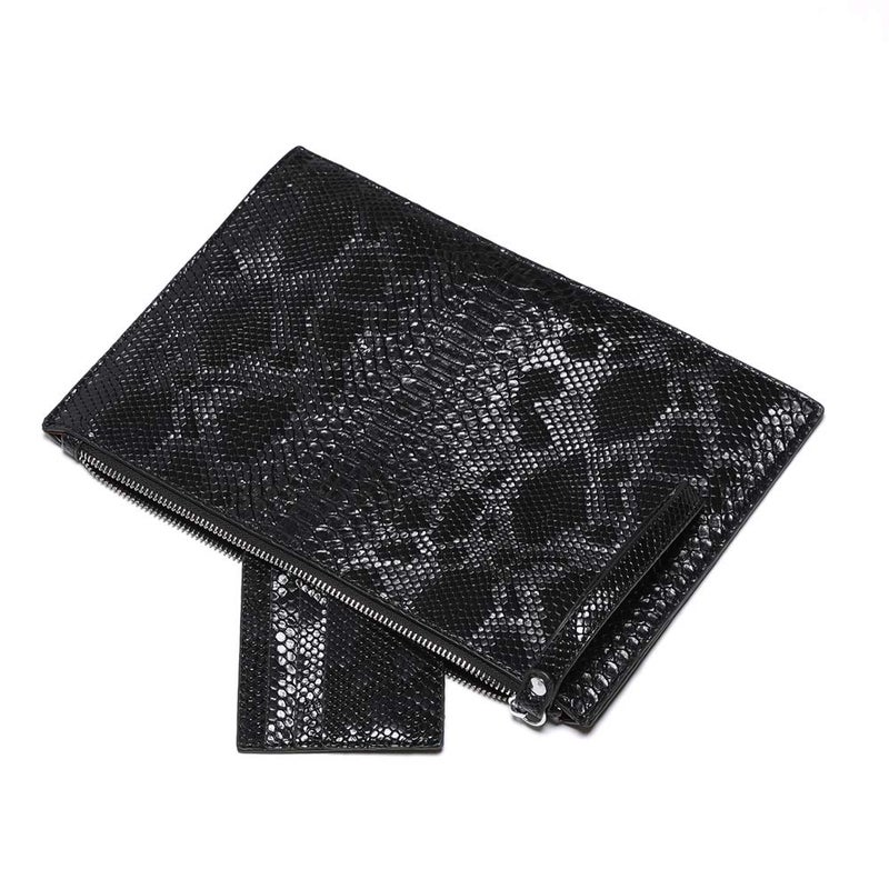 NIGEDU Women Clutches Fashion Snakeskin PU Leather Party Envelope Purse Bag with Hand Strap (Black) - Image 5
